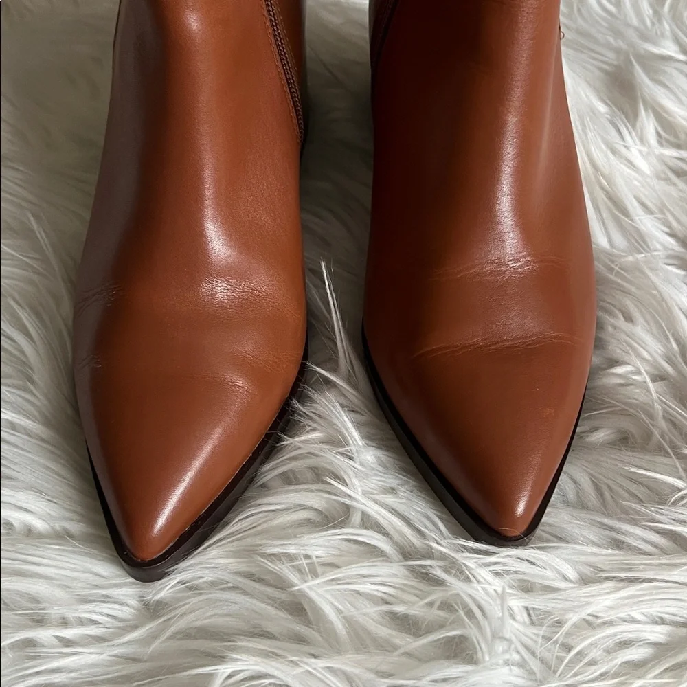 Linea Paolo Block Heel Pointed Toe Cognac Ankle Boots Size 8 1/2